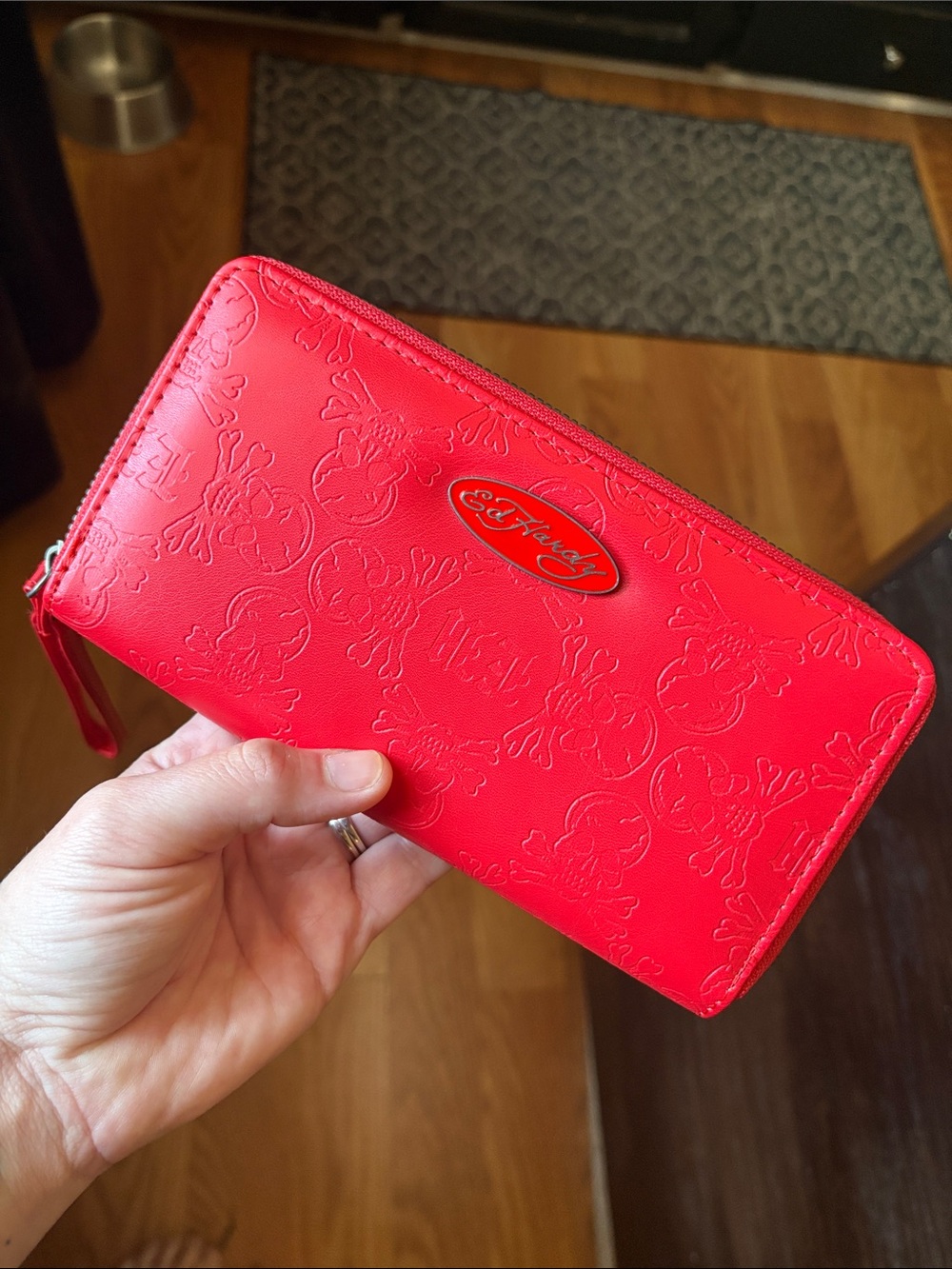 Ed Hardy Red Zip-Around Wallet